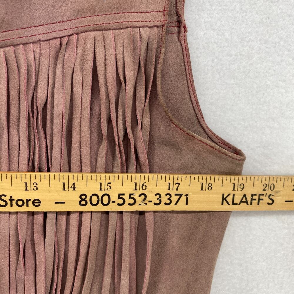 Vtg IBEX Vest Womens M Elegance Leather Western Waistcoat Fringed Pink England - Picture 11 of 13